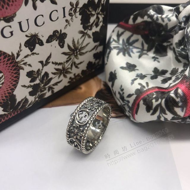 GUCCi飾品 古馳925銀鏤空時尚個性花紋圖案日韓情侶戒 Gucci鏤空戒指  zgbq1169
